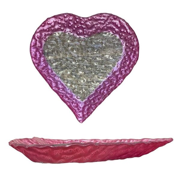 Pink and Clear Heart Shaped Pebbled Trinket Decorative Dish - Picture 1 of 14